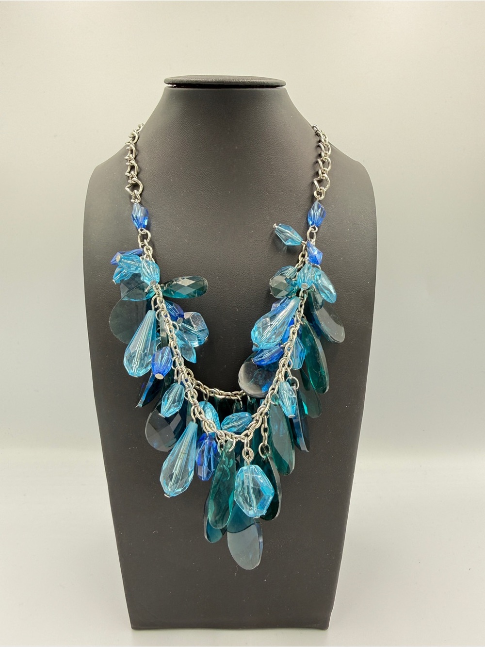Blue Multi-Drop Crystal Statement Necklace - Women Jewelry